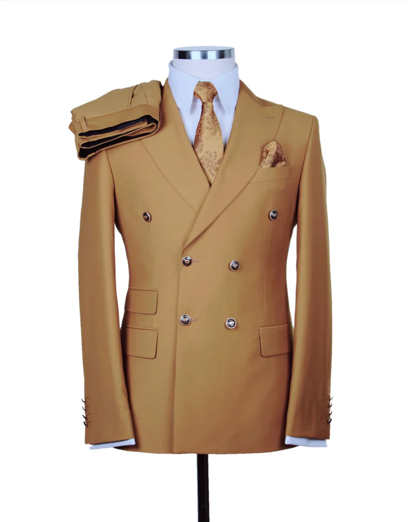 Men's tan brown 2pcs double breasted suit
