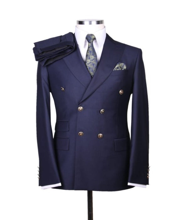 navy blue 2pcs double breasted suit