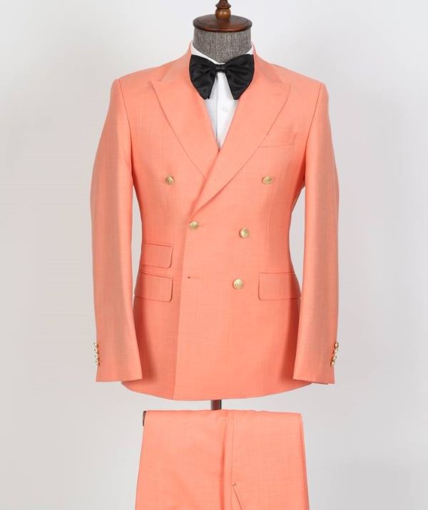 Orange Double Breasted  - Golden Button Men Suit