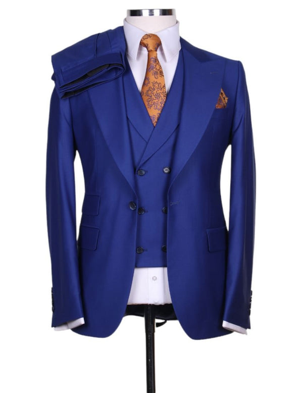 Men's Blue peak lapel 3pcs suit.